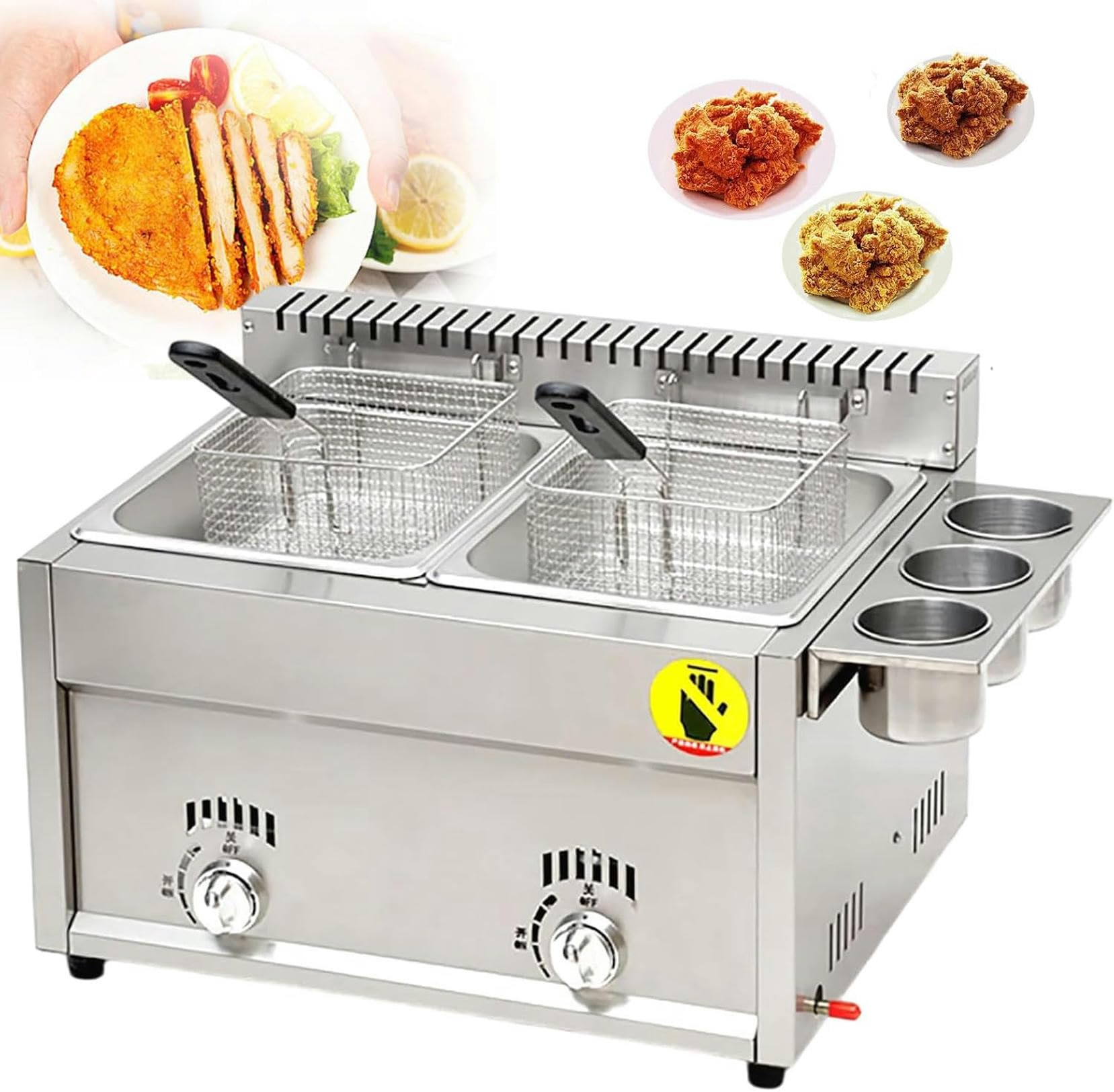 Freidora de Gas Comercial, freidora de Cocina de Doble Tanque de encimera de 8L X 2 con 2 cestas y Tapas, freidora de Grasa de Cocina de Acero Inoxidable para Restaurante, supermercado~/