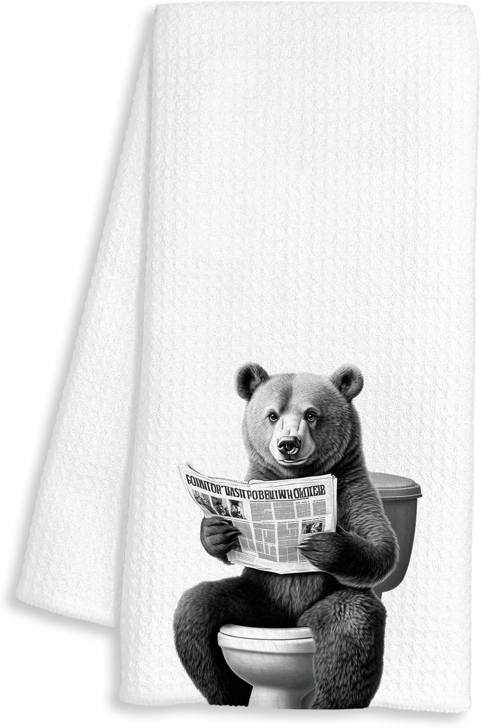 Funny Newspaper Bear Bathroom Hand Towels, Gifts for Bear Lovers Women Men Decorative Hand Towels for Bathroom Washroom Restroom Decor, 16x24 Inch