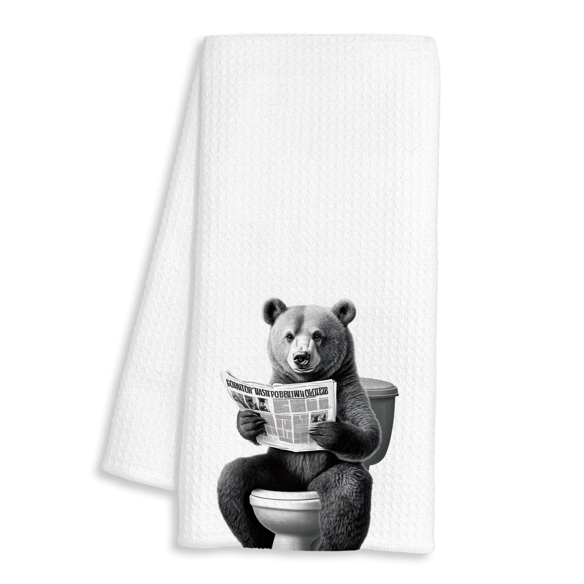 BAYOGITA Funny Newspaper Bear Bathroom Hand Towels, Gifts for Bear Lovers Women Men Decorative Hand Towels for Bathroom Washroom Restroom Decor, 16x24 Inch