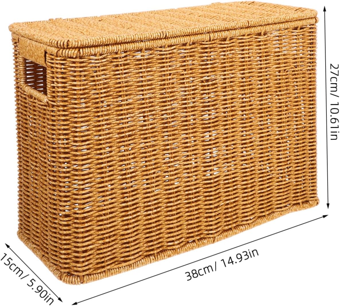 Woven Sundries Organizer with Lid and Handles Multi Purpose Storage Basket for Magazines and Items for Home and Clutter Control
