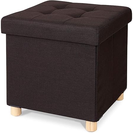Pouf Contenitore In 2 Misure Medio 38x38 - Grande 50x50 Quadrato Portaoggetti In Ecopelle Poggiapiedi Salotto Sgabello Pouff Camera Design Con Coperchio Crema - 38x38x38