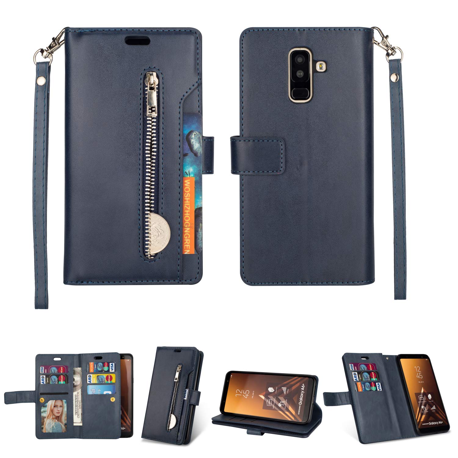 Grandoin Cover Galaxy A6 Plus 2018, Custodia Retro Flip Case Portafoglio 3D Disegni Cover in Pelle Wallet con Chiusura Magnetica + TPU Silicone Posteriore per Samsung Galaxy A6 Plus 2018 (Lupo