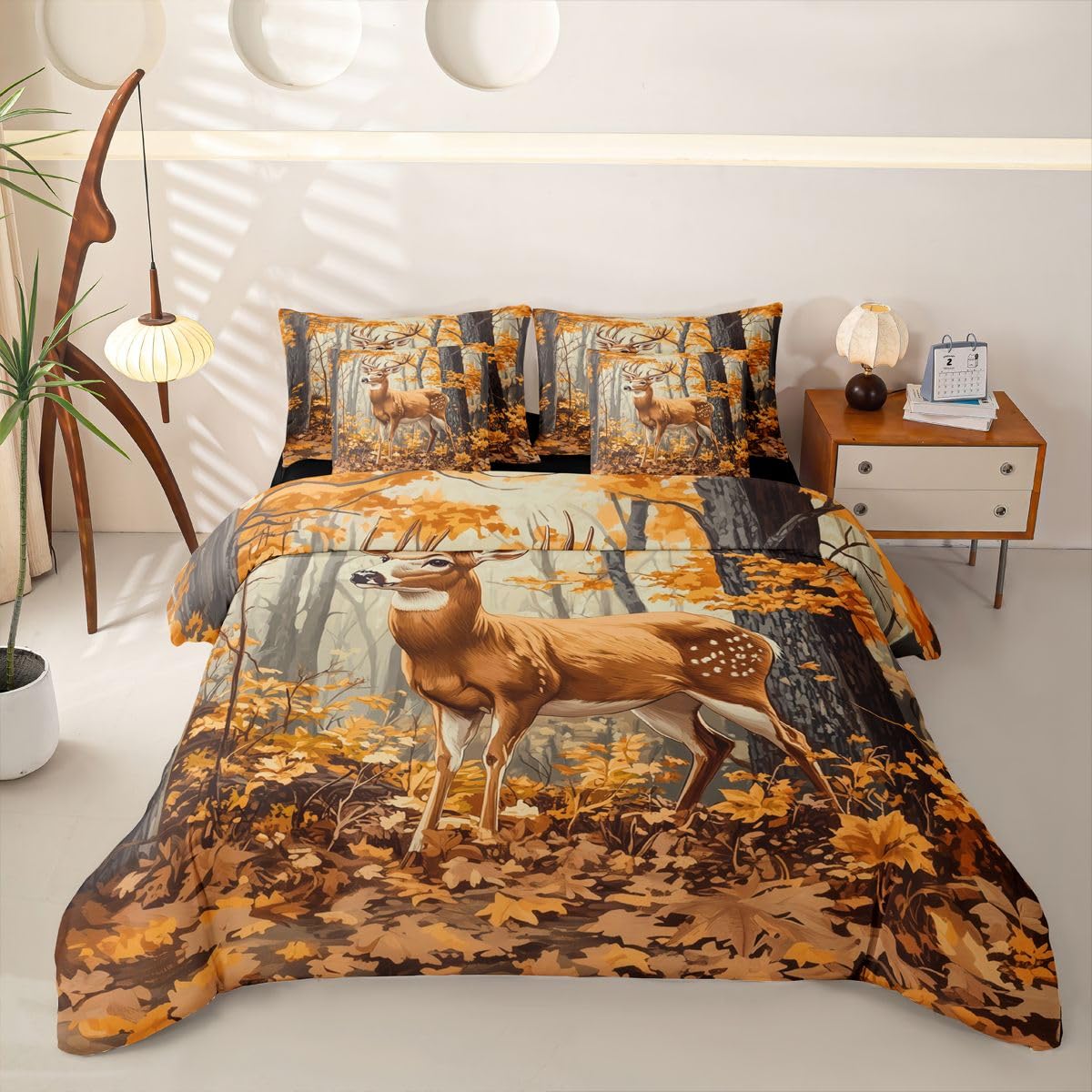Loussiesd Northwest Realtree poszewka na kołdrę, rozmiar super king, 7 sztuk, jeleń, zestaw pościeli dla dzieci, chłopców, dziewcząt, poroże, łóżko w torbie z poszewką na kołdrę, prześcieradła
