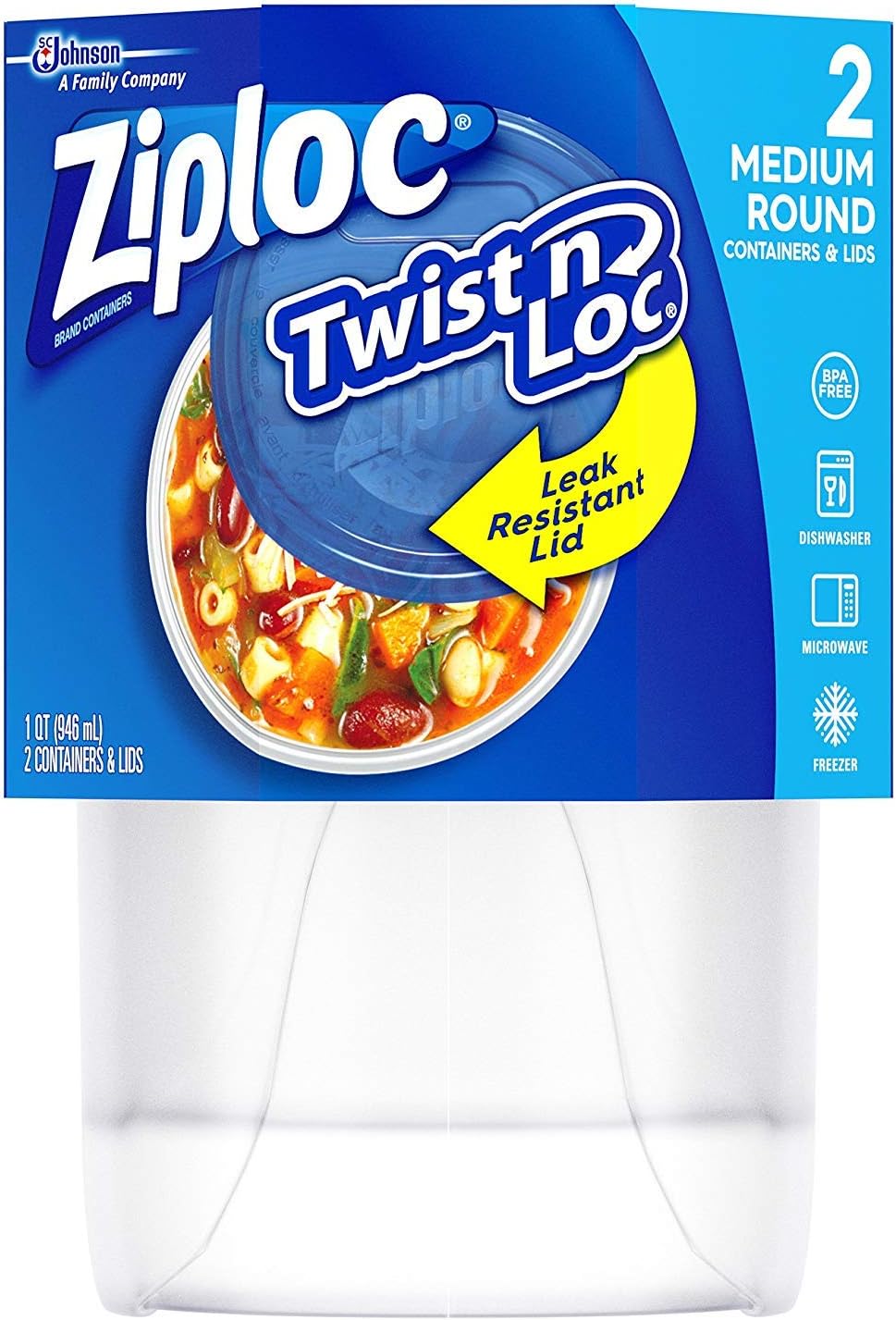 Ziploc Twist 'N Loc Containers, Medium & Round, 2 CT (Pack of 2)