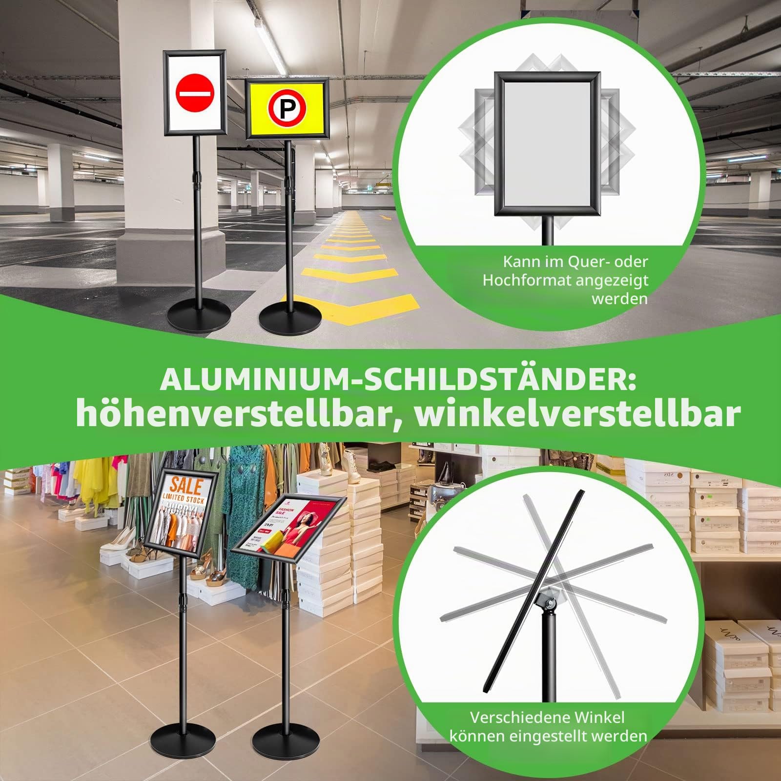 NewZeal Heavy Duty plakatständer Infoständer A4 posterständer schild ständer A4 Verstellbarer stehender Schildhalter mit Gusseisen-Basis, Alu-Schildhalter für Präsentation/Werbung (Schwarz)