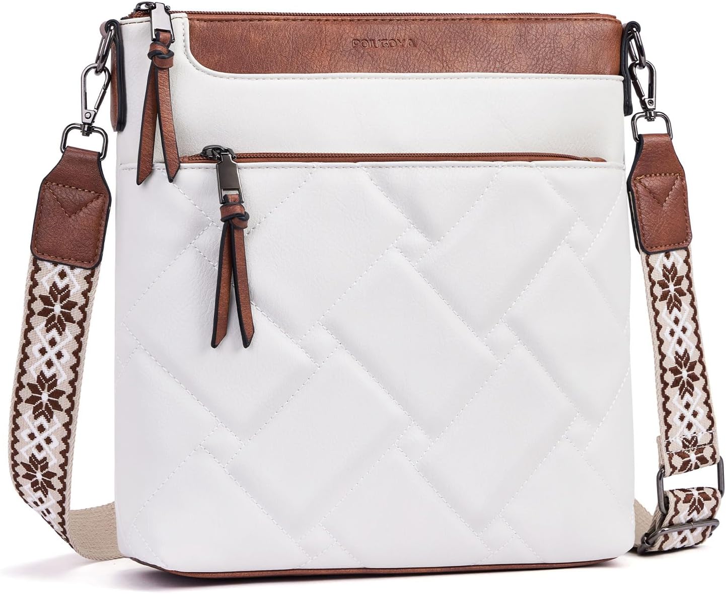 POIUGOYA Quilted Crossbody Bags for Women Trendy,Vegan Leather Medium Shoulder Handbags Travel Purse with RFID Card Slots Beige Brown