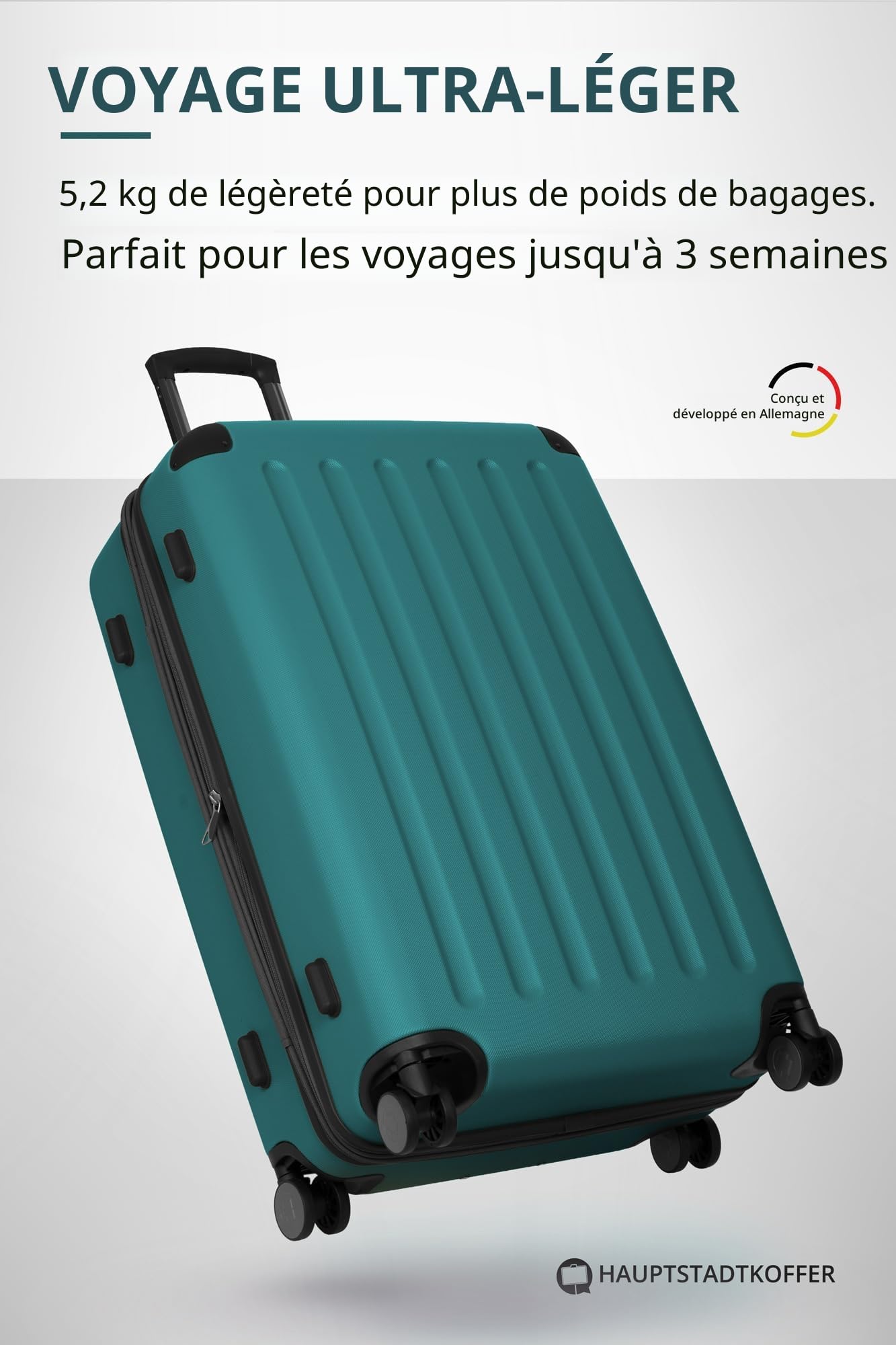 Hauptstadtkoffer Spree – Grande Valise Rigide, Serrure TSA, 4 Doubles roulettes, Trolley, Valise de Voyage, Extension de Volume, 75 cm, 119 litres, AquaVert
