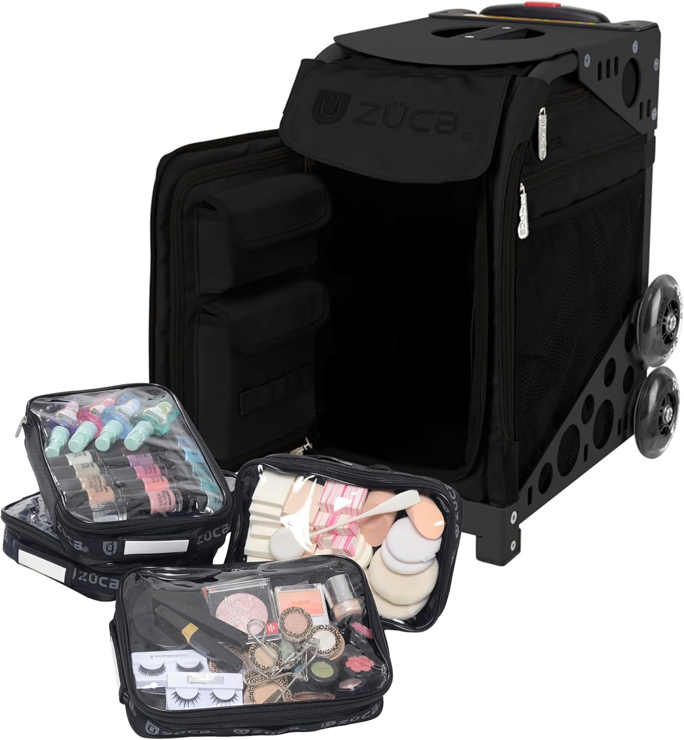ZUCA Travel Cases for Artists & Professionals - Makeup Case with 4 Vinyl Utility Pouches, Travel Cover, 41" Telescoping Handle, Rolling Wheels & Sturdy Aluminum Frame for Makeup Artists and Creatives