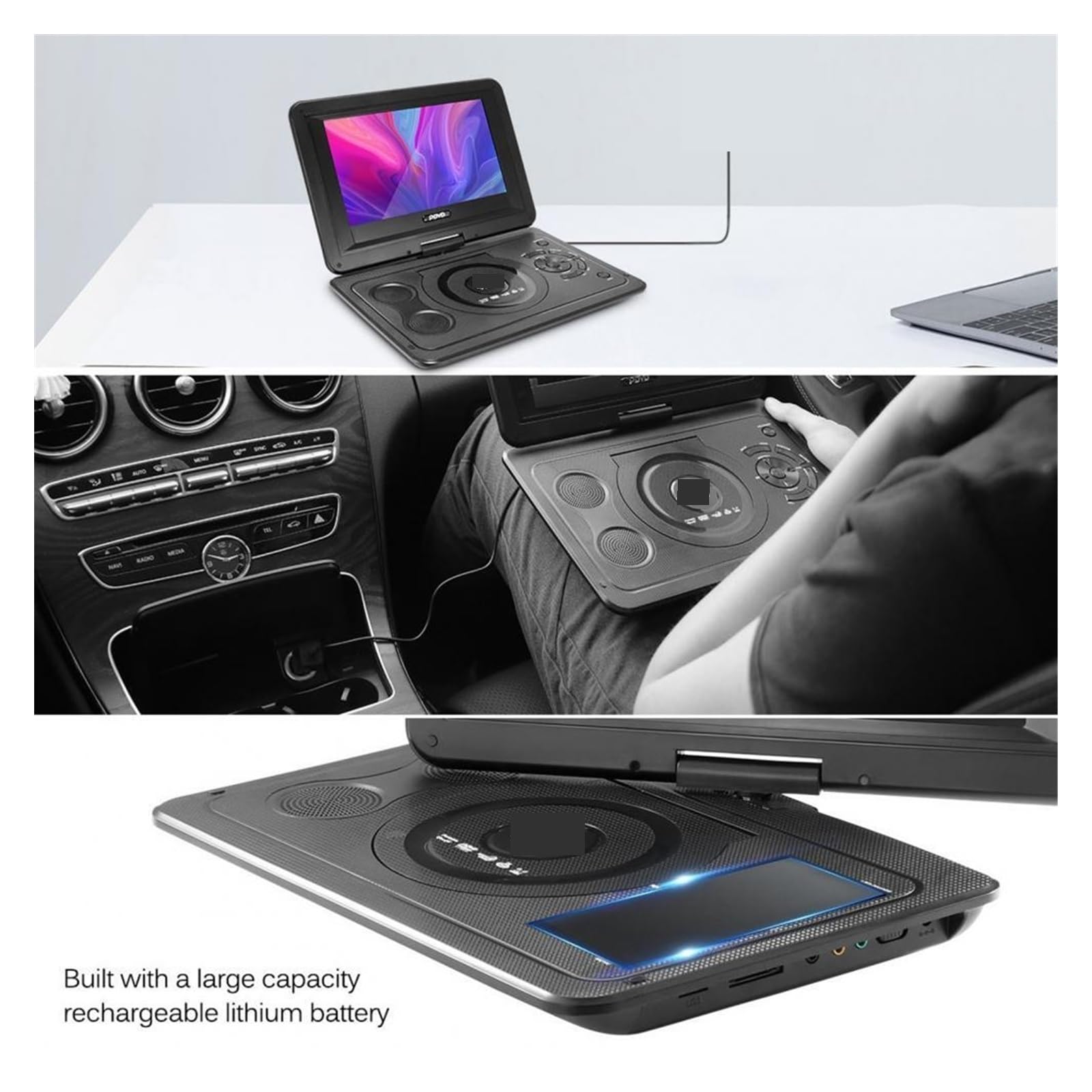 Lecteur DVD Portable, Lecteur DVD Portable de 13,9 Pouces Port USB sans région Rotation à 270 degrés Lecteur EVD à écran pivotant for la Maison, Prend en Charge Plusieurs Médias