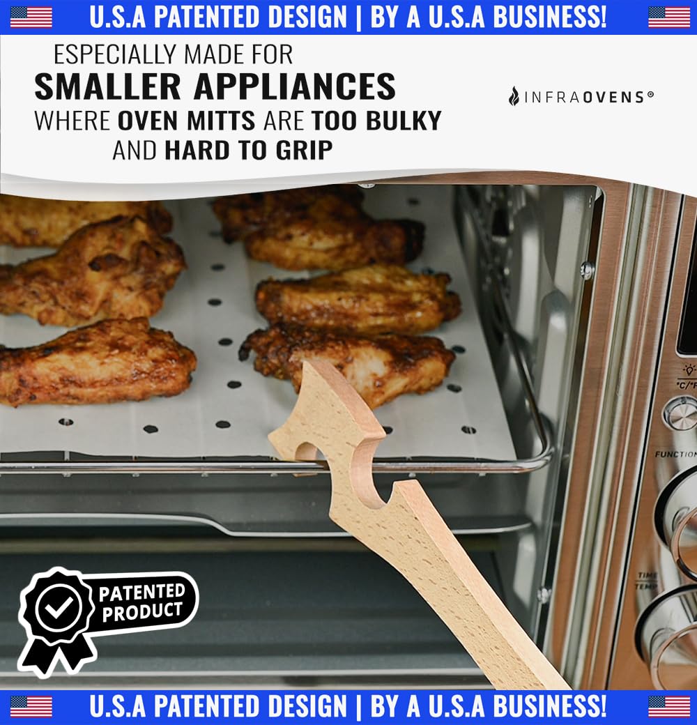 Extractor de estante de horno de madera, herramienta de empuje con mango más largo, ideal para horno de cocina, horno tostador, freidora de aire, horno de convección y pequeños electrodomésticos de