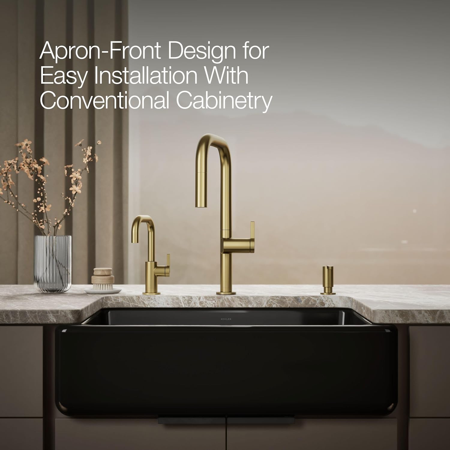 KOHLER Whitehaven® 32-3/4" Farmhouse Self-Trimming Undermount Single-Bowl Kitchen Sink Undermount, Kitchen Sinks with Tall Apron, K-5827-7, Black/Black