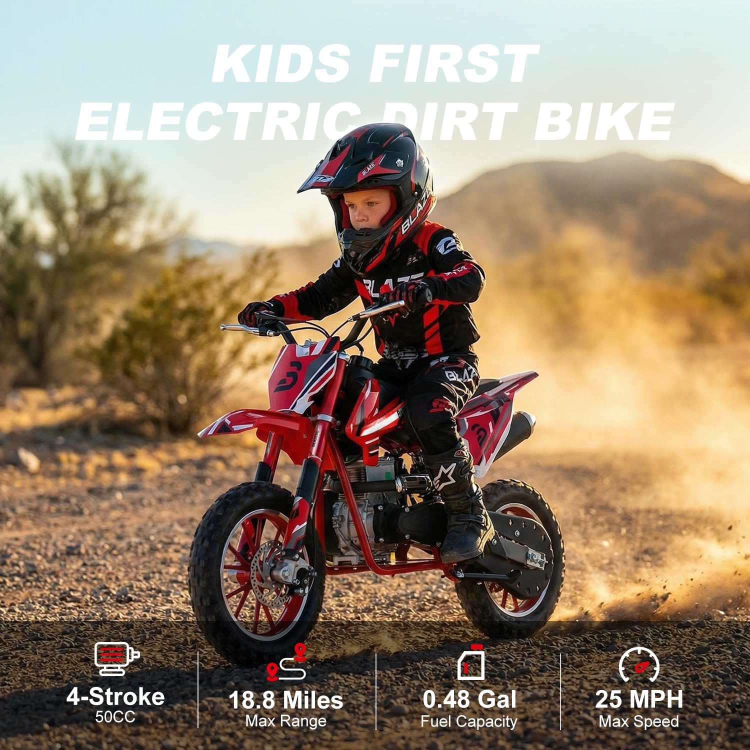 50CC Kids Dirt Bike，4-Stroke Dirt Bike for Kids，Off Road Mini Motorcycle，Front & Rear Shock, 10" Off-Road Tires, 28 MPH Top Speed, 132 LBS Max Load, Mini Dirtbike for Kids 8-14