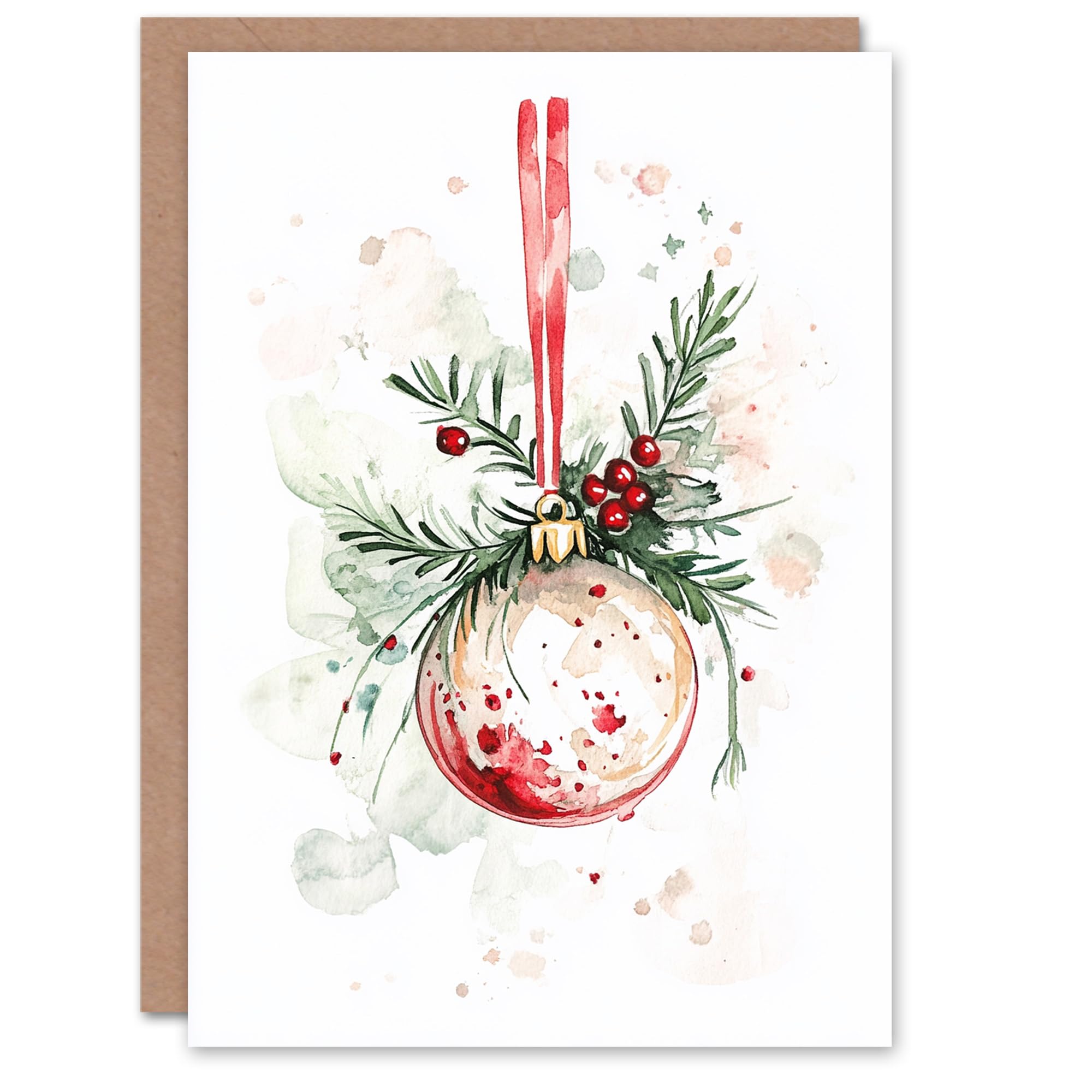 Artery8 Bauble Holly Pine Ornament Blank For Him Or Her Art Xmas Festive Christmas Card