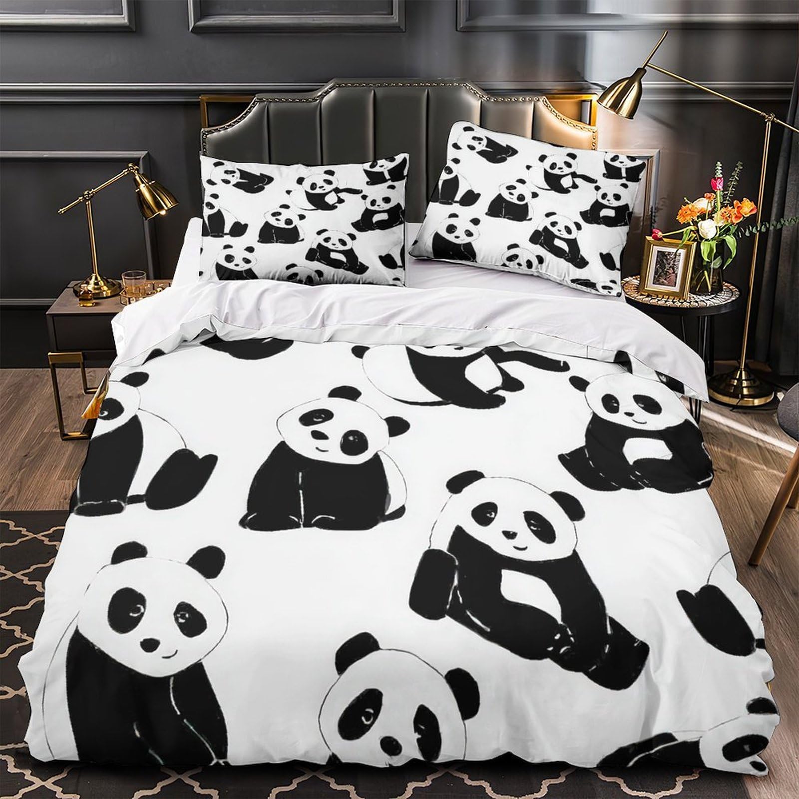Housse de Couette Dessin Animé Panda 3D et Drap de Couette Super King