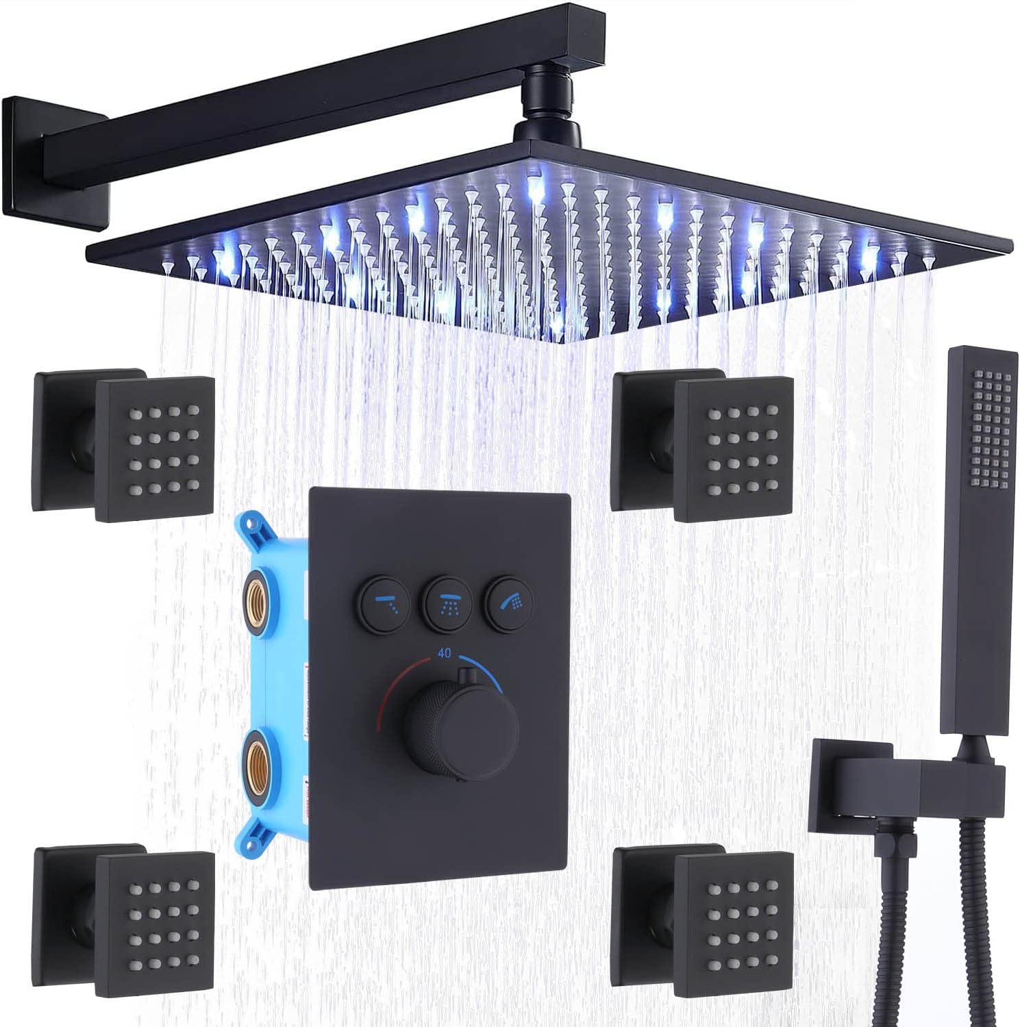 Enga Shower Jets System with Wall Mount 12 Inch Rain Shower