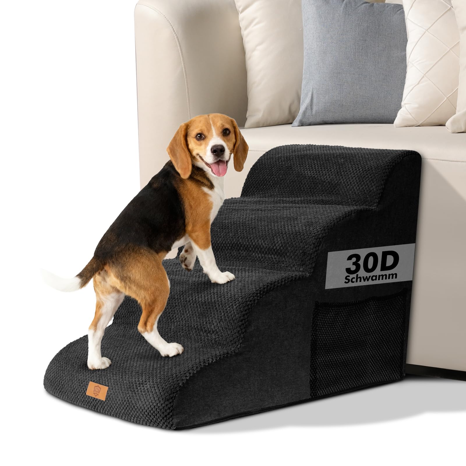 Zvonema Escalera para perros de 4 niveles, escalera para perros pequeños, de esponja de alta densidad, antideslizante, inclinación suave de 36°, rampa para perros, lavable para cama, sofá, coche