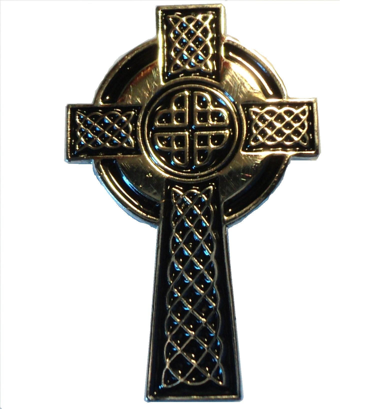 Celtic Cross With Nimbus Ring & Knots Religious Symbol Metal Enamel Badge