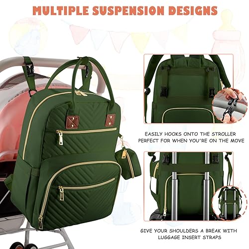 Miniatura 6 de Tenot Mochila para pañales de bebé, bolsas de pañales de viaje para bebés, niñas y niños, bolsa de bebé de gran capacidad, mochila para mujer, color