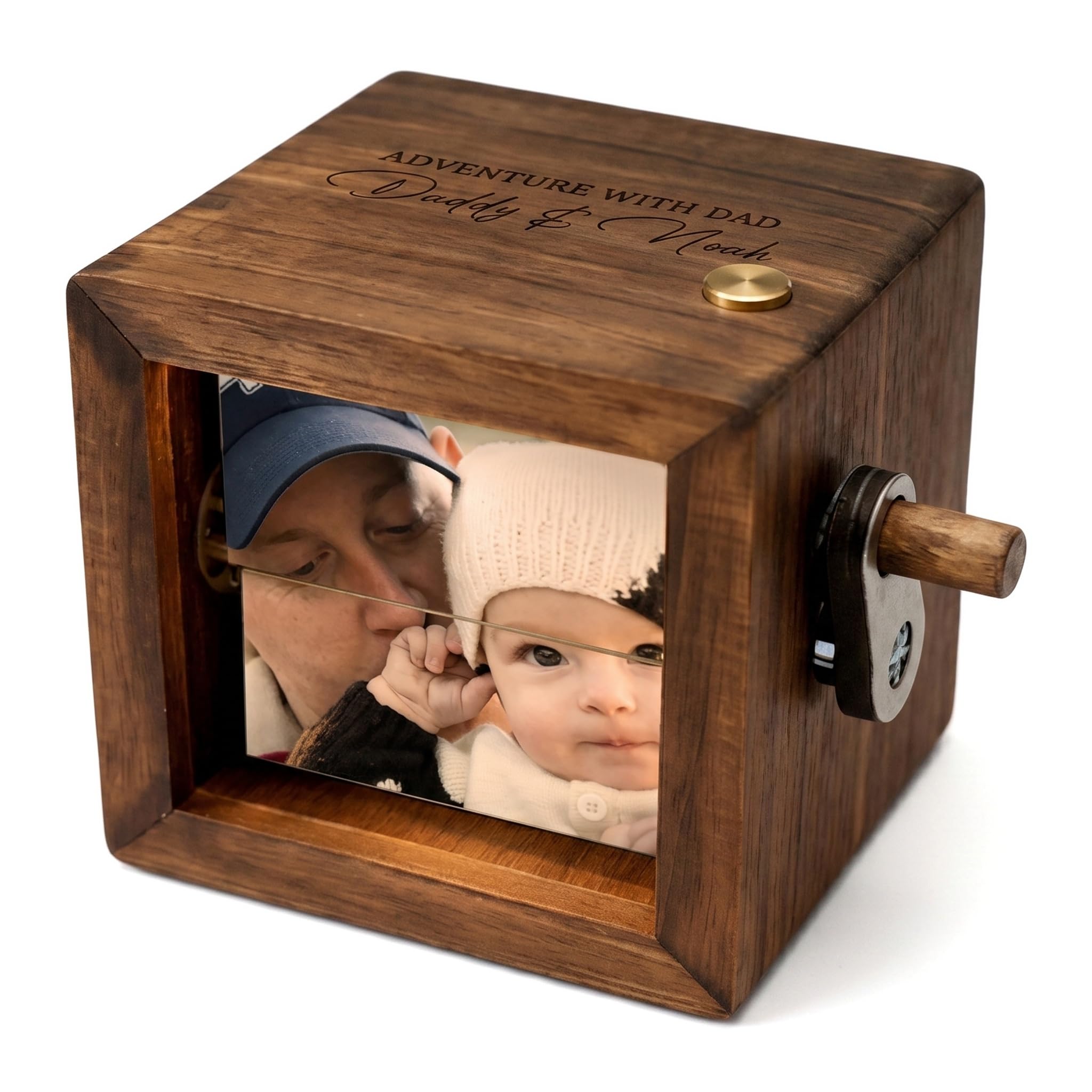 Custom Photo Flipbook Box for Dad - Mechanical Hand-Cranked Flipbook Box, Hand Crank Photo Album with Light, Photo Box Gift for Dad Papa Grandpa, Valentines Day Birthday Gifts for Couples