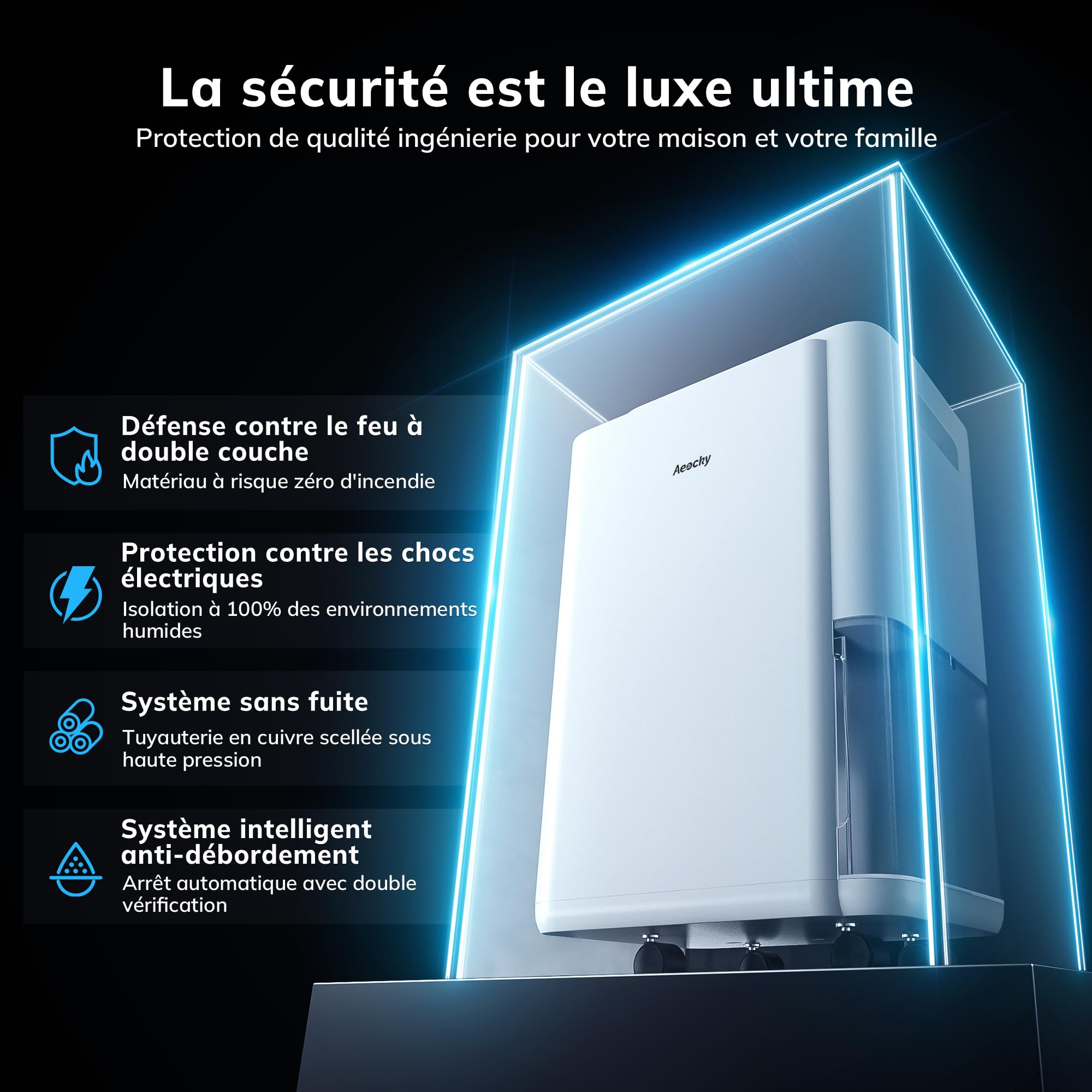 AEOCKY Déshumidificateur 25L/d, applicable à 200 m³ (50 m²), déshumidificateur à compresseur intelligent avec tuyau de vidange, pour sécher les vêtements, chambre, salle de bain, sous-sol