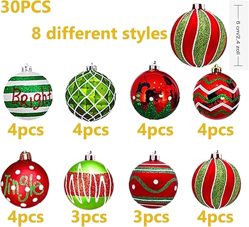 Miniatura 5 de Juego de 30 bolas de Navidad para decoración de árbol de Navidad, 2.4 in, inastillables, adornos para árbol de Navidad, corona de Navidad y