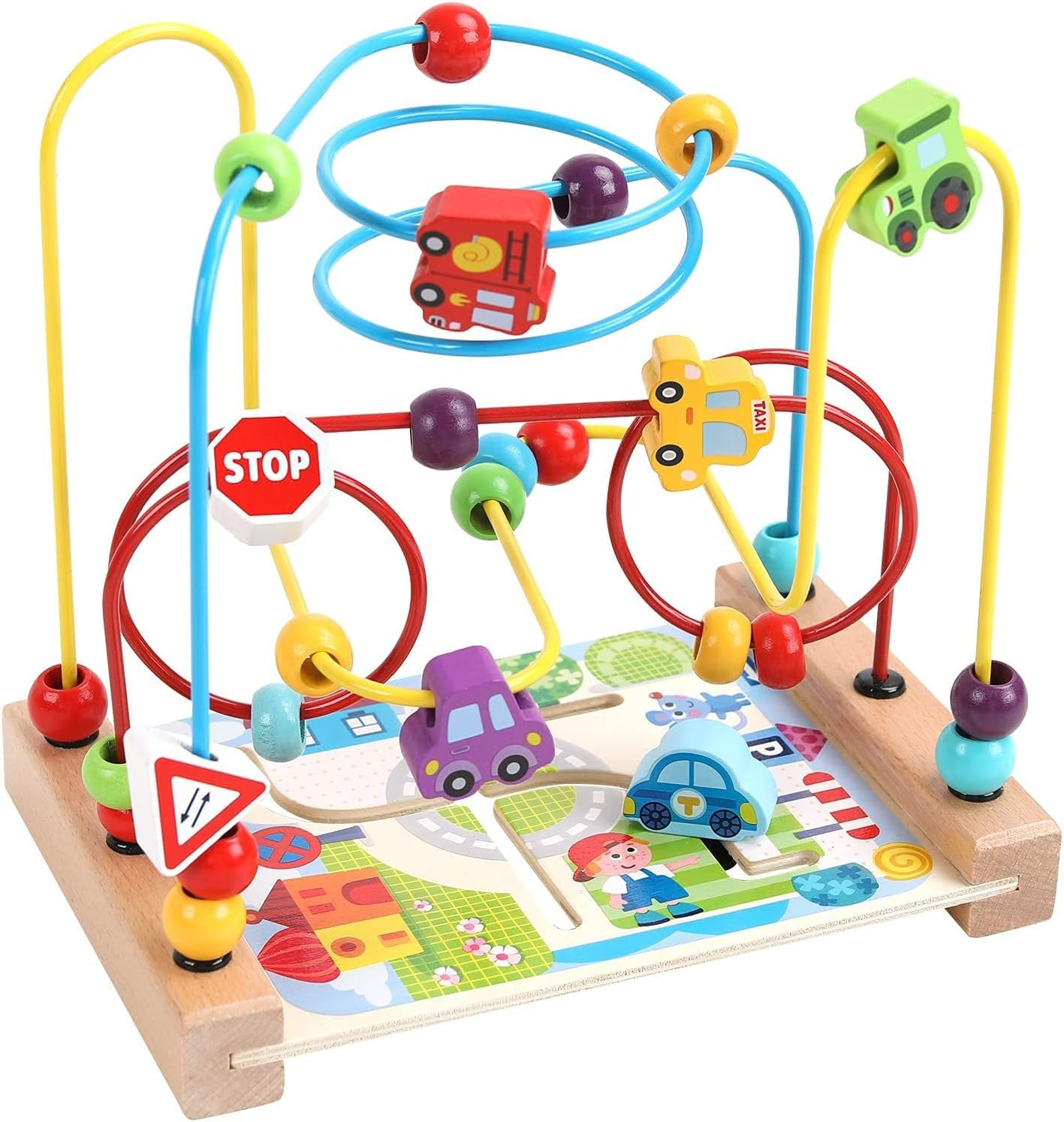 Wooden Bead Maze Toys, Beads for Toddlers, Colorful Transportation Bead Toy Kids Roller Coaster Preschool Educational Toys, Sensory Learning Toys, Birthday Gifts for Toddlers Kids Boys Girls