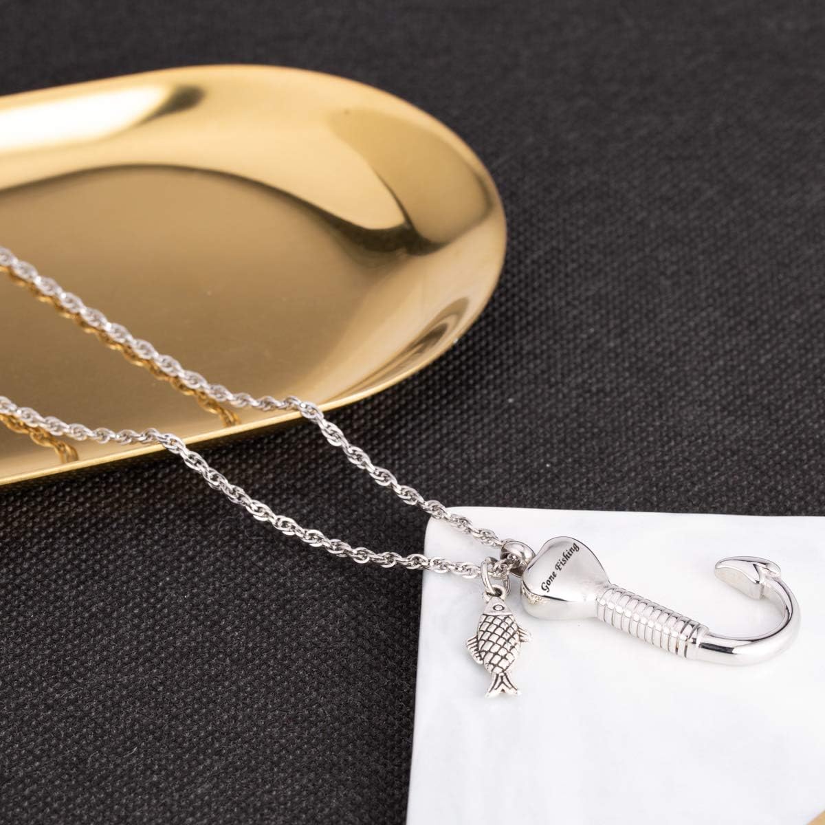 Gredstar Gone Fishing Urn Necklace for ashes Fish hook Cremation Urn Pendant Fishing in heaven Keepsake Jewelry - Image 3