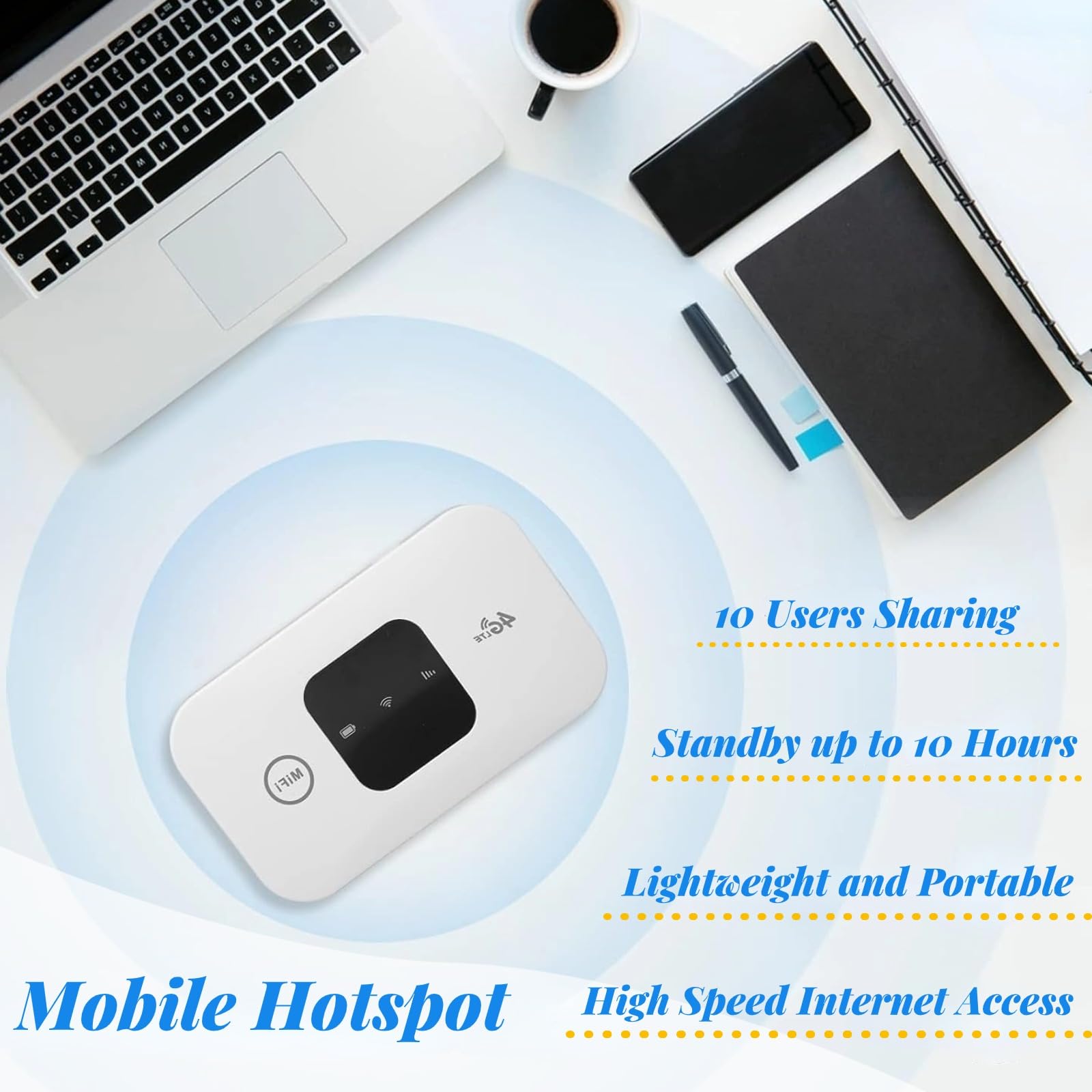 Wi-Fi Portatile, MF800-2 Dispositivi Hotspot Mobile 4G per Viaggi Con Condivisione di 10 Utenti, Supporto per Slot per Scheda SIM B1 B3 B5