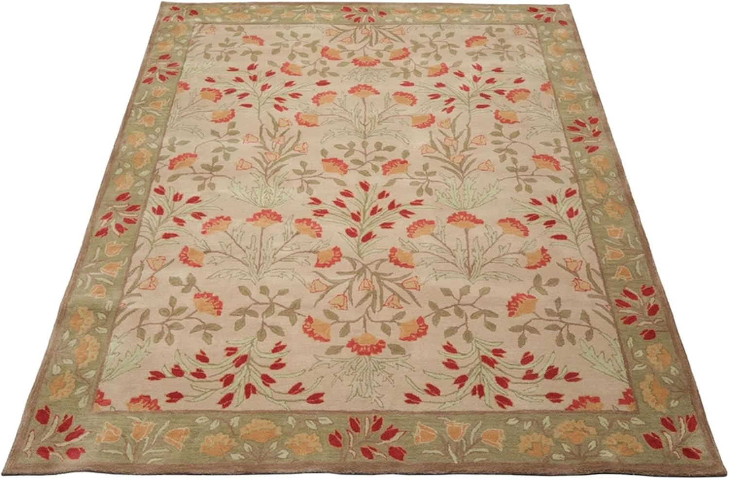 Handcrafted Floral Area Rug Adeline, Hand Tufted Wool with Cotton Backing, Multi Color Botanical Pattern, PB Rugs for Indoor Renovation and Restoration Quick Delivery (8x10 Ft)