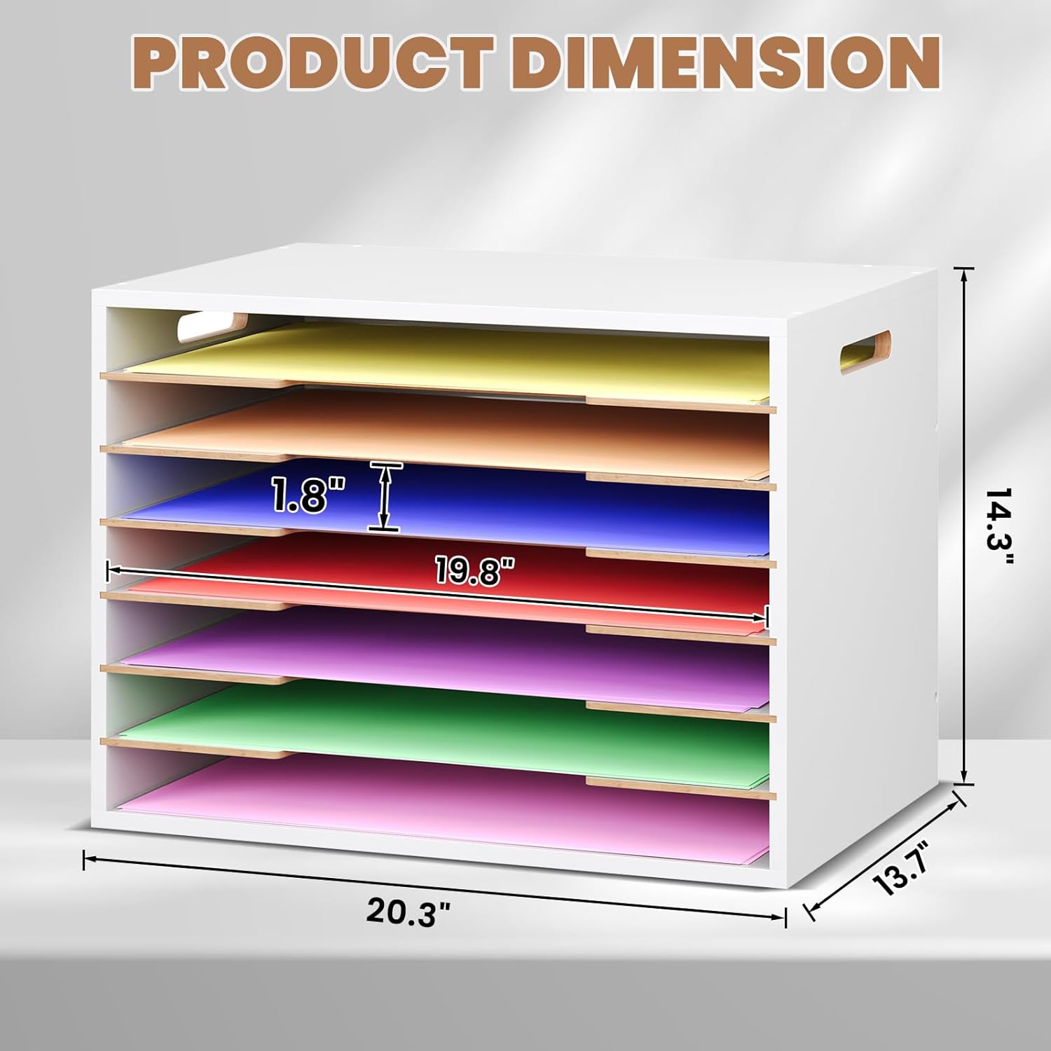 12x18 Construction Paper Organizer Wood, 7 Tier Desk File Organizer with Handle, Stackable Paper Sorter Storage Holder with Adjustable Shelves for Craft Room Home Office Classroom, White