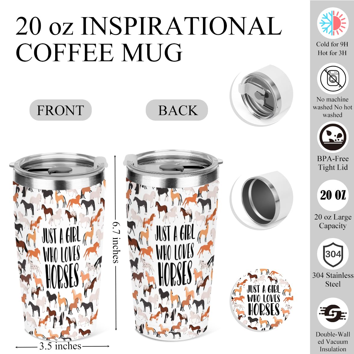 jeilink Tazza termica da 590 ml, con coperchio, tazza da caffè da viaggio sottovuoto, in acciaio inox, per bevande calde e fredde, regalo per donne, animali, amiche, Natale, compleanno