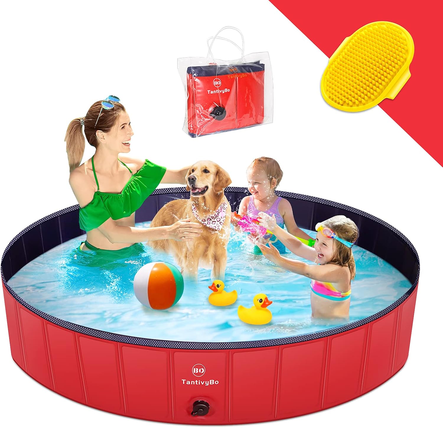 TantivyBo Foldable Dog Pool & Kiddie Pool, 32''/47''/63'' Hard Plastic Pool for Dogs, Kids - Portable Pet Swimming Pool for Small Large Dogs and Duck for Indoor & Outdoor
