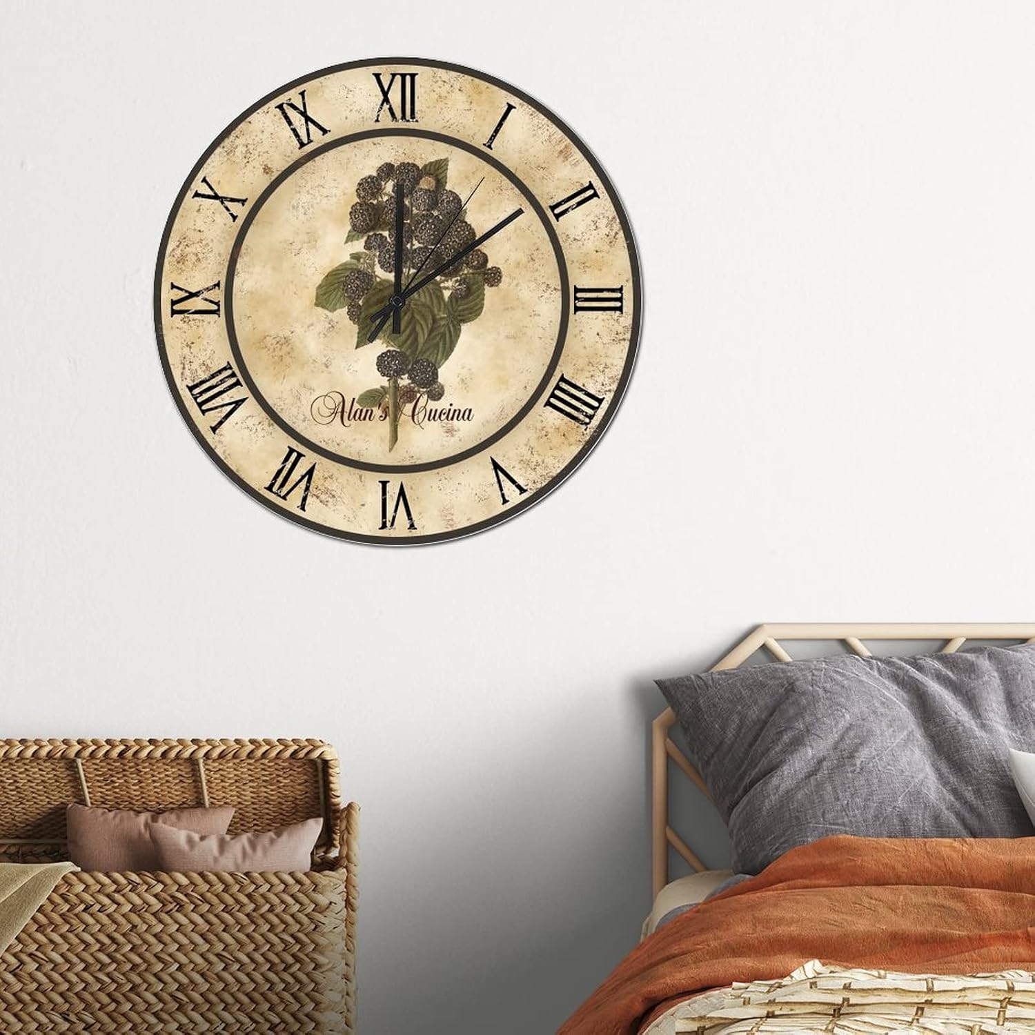 Raspberry Cucina Personalized Wooden Wall Clock Fresh Fruit Vegetables Frameless Wall Clock Silent Movement Battery Operated 15 inch Classic Farmhouse Clock for Living Room Bedroom Office School Home