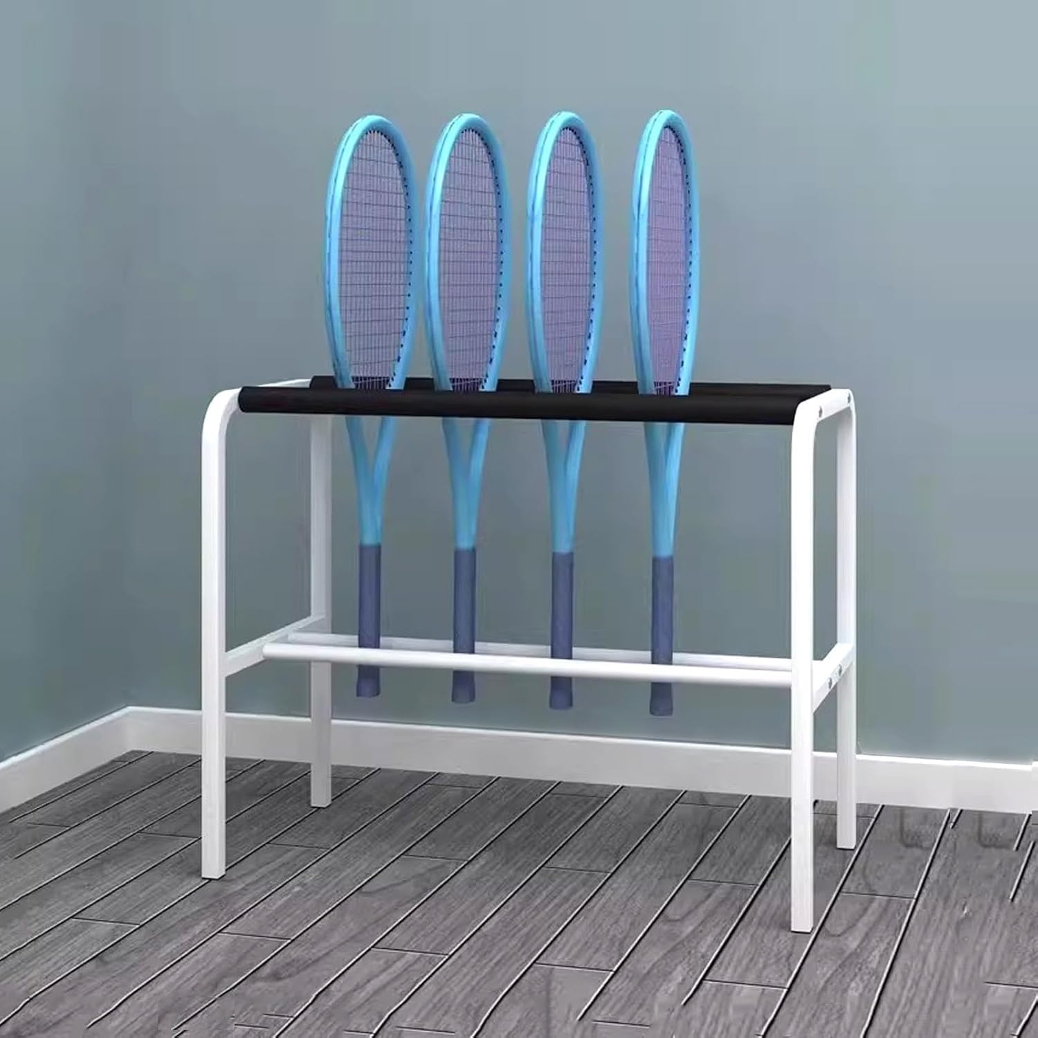 Soporte Metálico para Raquetas De Tenis - Estante De Almacenamiento De Gran Capacidad para Raquetas De Tenis, Pádel Y Bádminton - Organizador De Suelo para Uso Doméstico Y White One Size