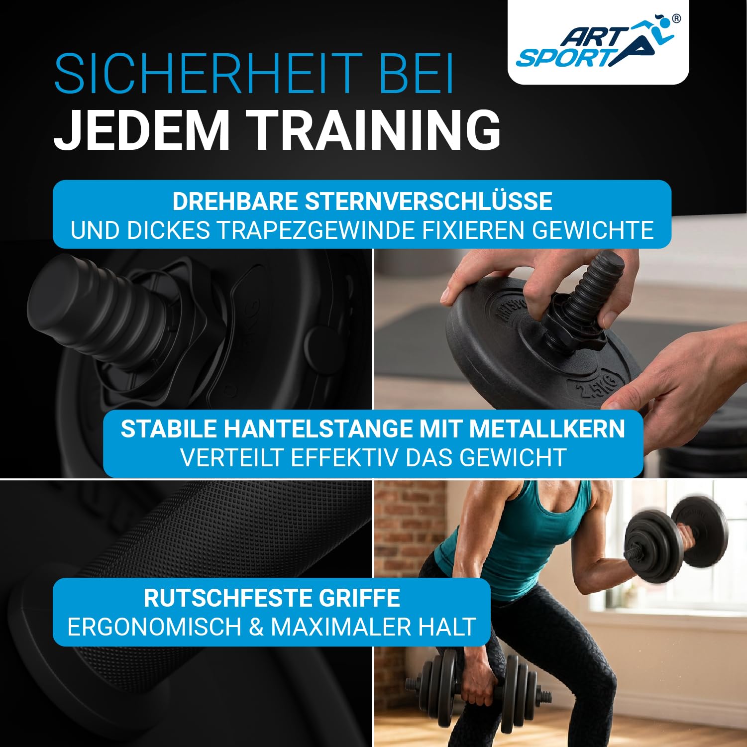 ArtSport 2er Hantelset 20/30 / 40 kg - Kurzhantel Set mit 2 Kurzhanteln, Gewichten & 4 Sternverschlüsse