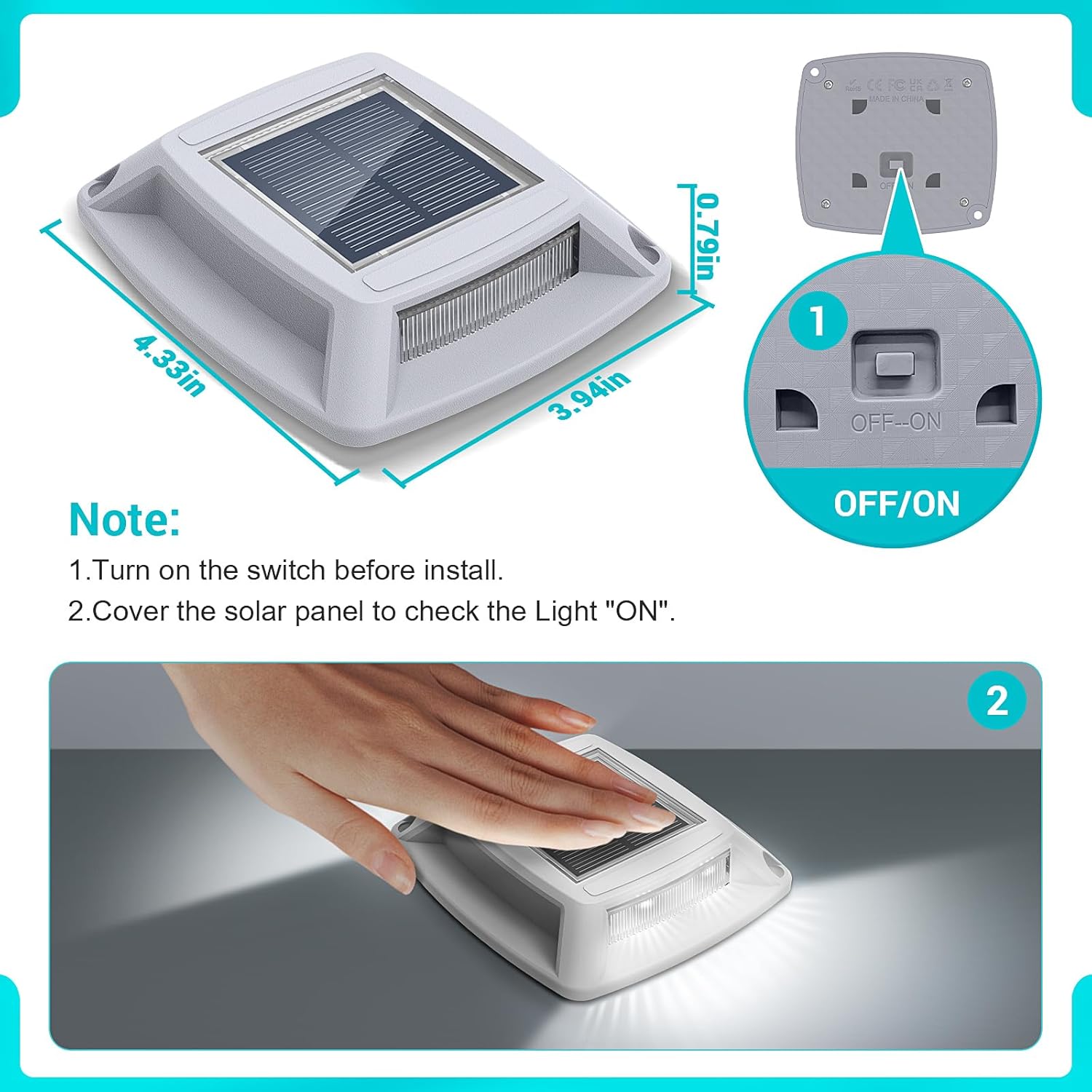 Solar Driveway Lights Outdoor 6 Pack, IP68 LED Solar Powered Waterproof Driveway Marker Deck Dock Lights for Dock Step Pathway Walkway Sidewalk Garden Yard Stair Marine (White)