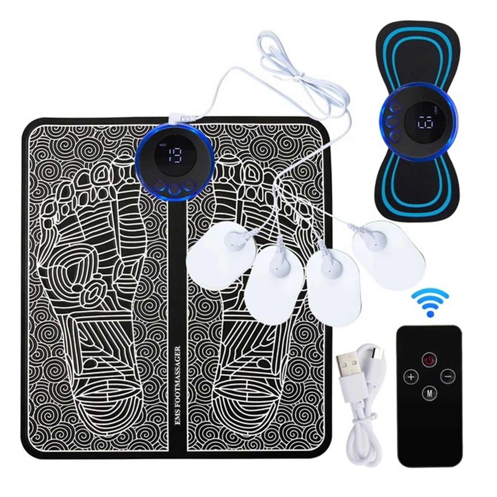 Masajeador de pies EMS con masajeador de cuello, 8 modos y 19 intensidades, pie eléctrico y mini masajeador cervical con mando a distancia para la circulación sanguínea, alivio del dolor muscular para