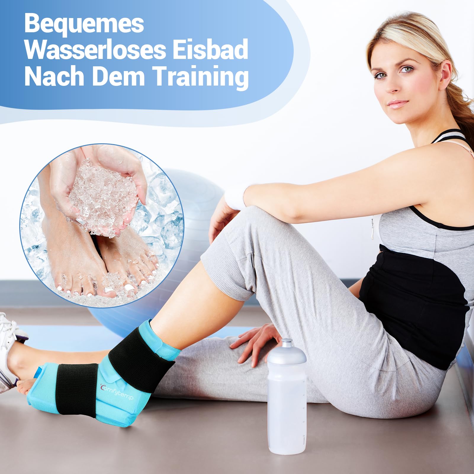 Comfytemp Extra-Größe XL Kühlmanschette Fuß, Kühlbandage Knöchel Fußgelenk für Wasserloses Eisbad nach dem Sport. Wiederverwendbare Groß Kühlpads Gel für Plantarfasziitis（21x22cm,900g）