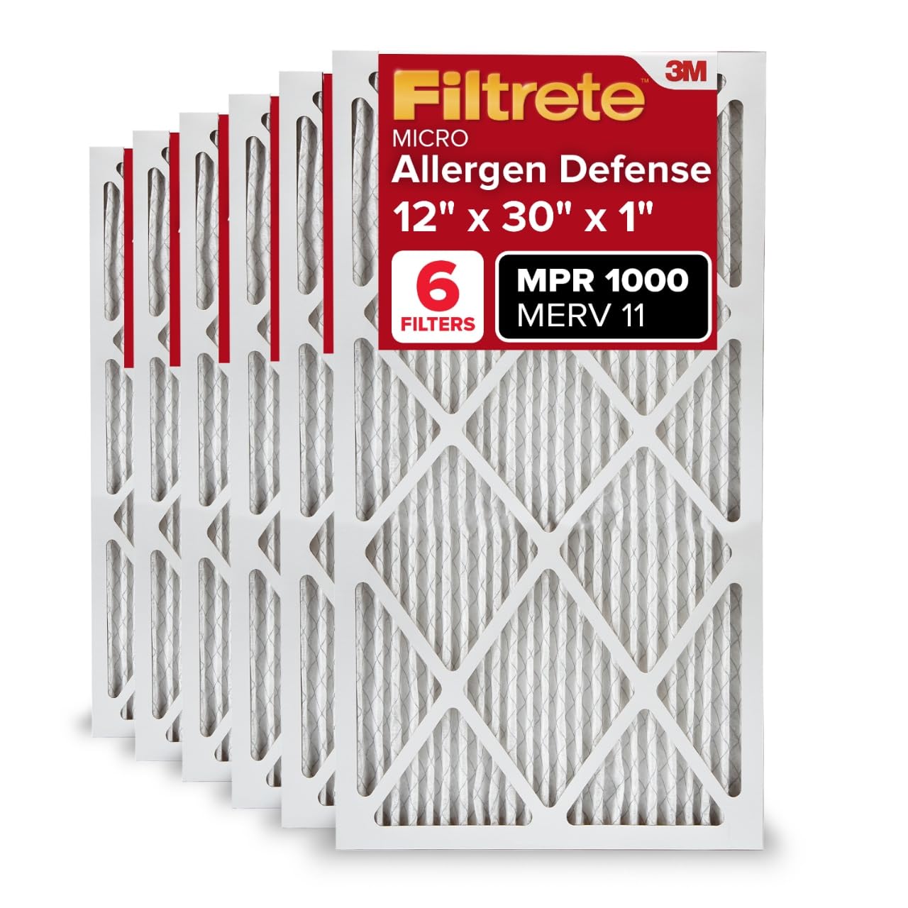 Filtrete 12x30x1 Hava Filtresi MPR 1000 MERV 11, Alerjen Savunması, 6'lı Paket (tam boyutlar 11.81x29.81x0.81)