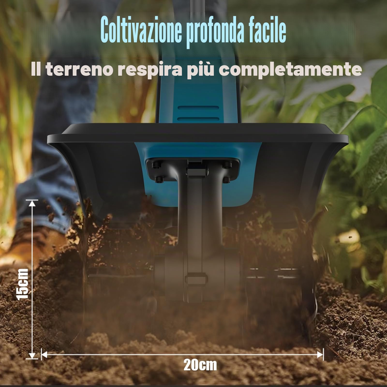 Motozappa a Batteria 550W, Motozappa Elettrica per Orto 20cm | Motore Brushless 550W, 2 Batterie 4.0Ah, Larghezza 20cm, 4 Lame In Acciaio, Manico Regolabile, Ideale Per Orto E Giardino