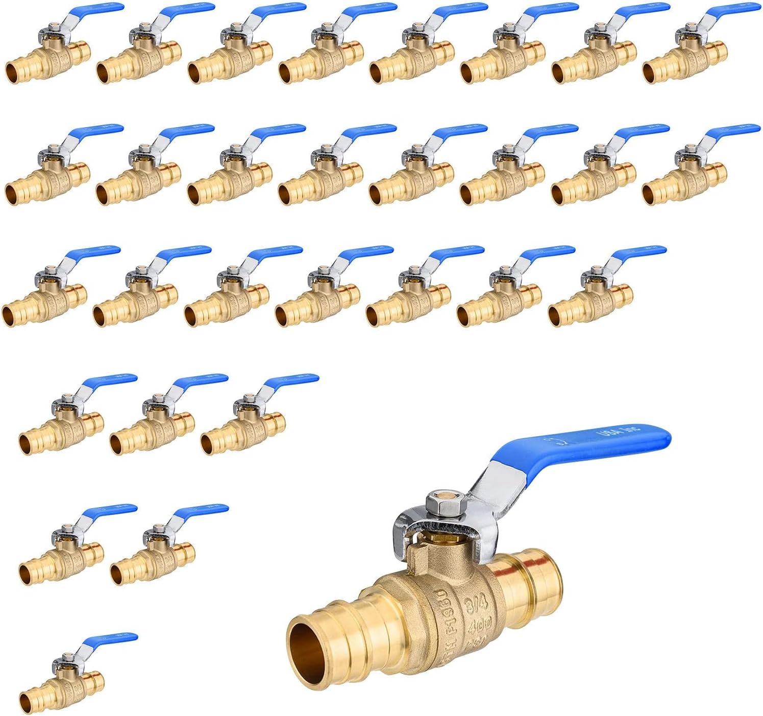 10 Pack Blue Ball Valves, 3/4" Pex A Shut Off Valve, Brass Full Port Pex Expansion Shut Off Ball Valve for Hot and Cold Water, NSF/ANSI 61 Certified