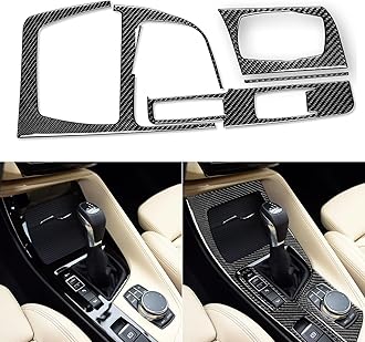 Real 3K Black Carbon Fiber Car Center Console Automatic Gear Shifter Transmission Control Panel Sticker Set Auto Interior Accessories Compatible with BMW X1 F48 F49 2016-2022/X2 F39 2018-2022