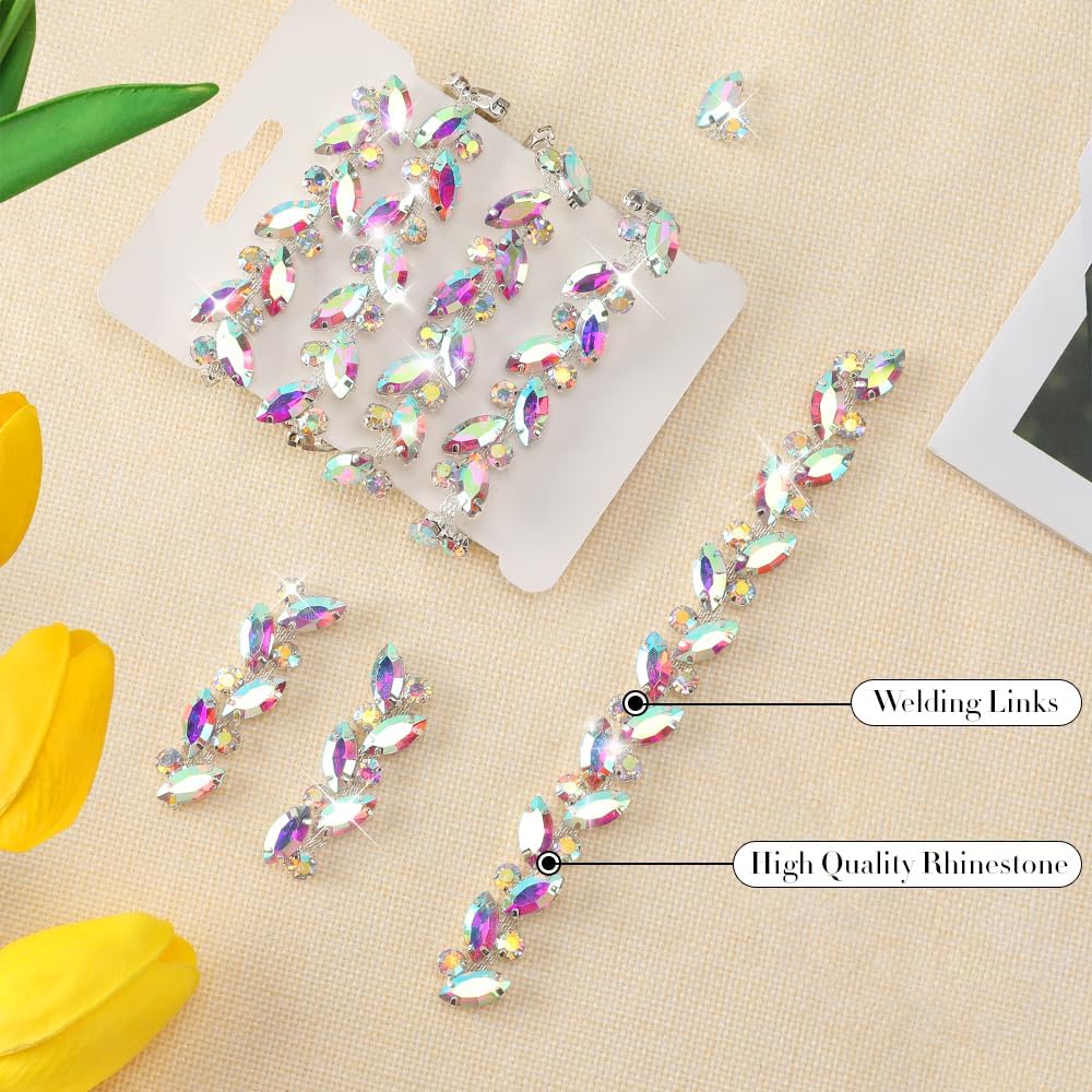 Rhinestone Chain Trim Silver AB Crystal Chain Applique, Bling Rhinestone Trim Strips Belt Sewing for Dress Clothing DIY Party Wedding Decoration Bridal Costume Embellishment (1 Yards, Silver AB)