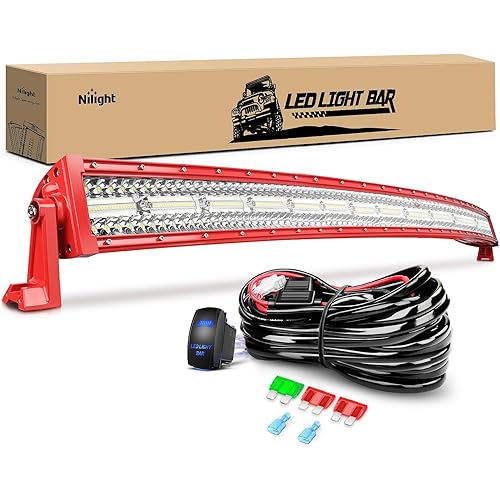 Nilight LED Light Bar 50 Inch Triple Row Spot Flood Combo Lights Red Shell with Wiring Harness Kit for Fog Driving Work Lighting on Off-Road Truck SUV ATV UTV