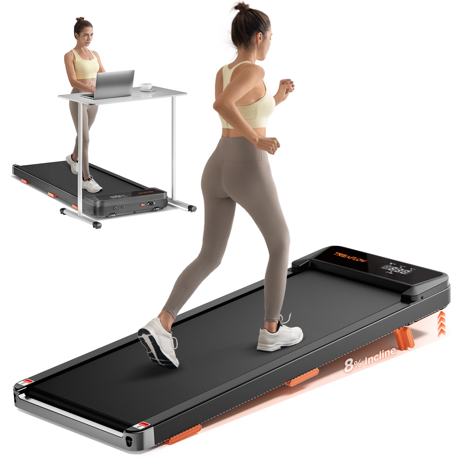 Walking Pad,Treadmill with Incline for Home Office, 2.5HP Portable Under Desk Treadmill with 265 Lbs Capacity,Remote Control, Led Display