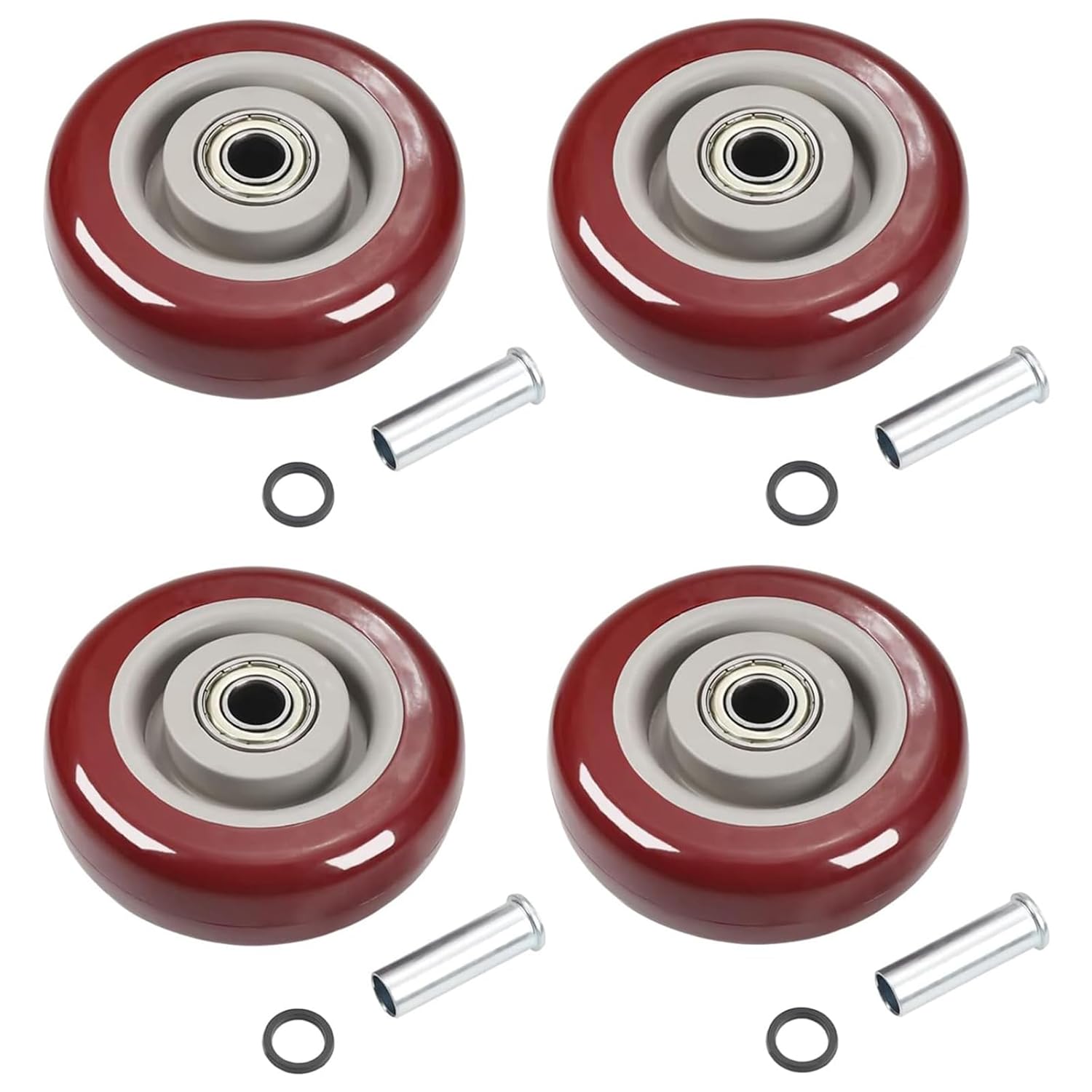 MroMax 4 Inch Push Cart Wheels with 3/8" Bore 4pcs 4" x 1.26" PU Wheels 3/8" axle 4" replacement caster wheel for Platform Trucks,Trailer,Grill,Saw Table,Stage Toolbox,Bed,Corn Board