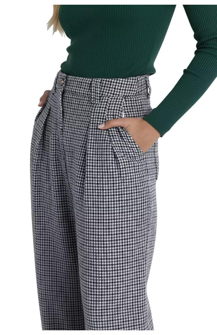 Plaid Pants for Women Trendy Work Casual Straight Leg High Waisted Womens Pants for Daily Business Trousers