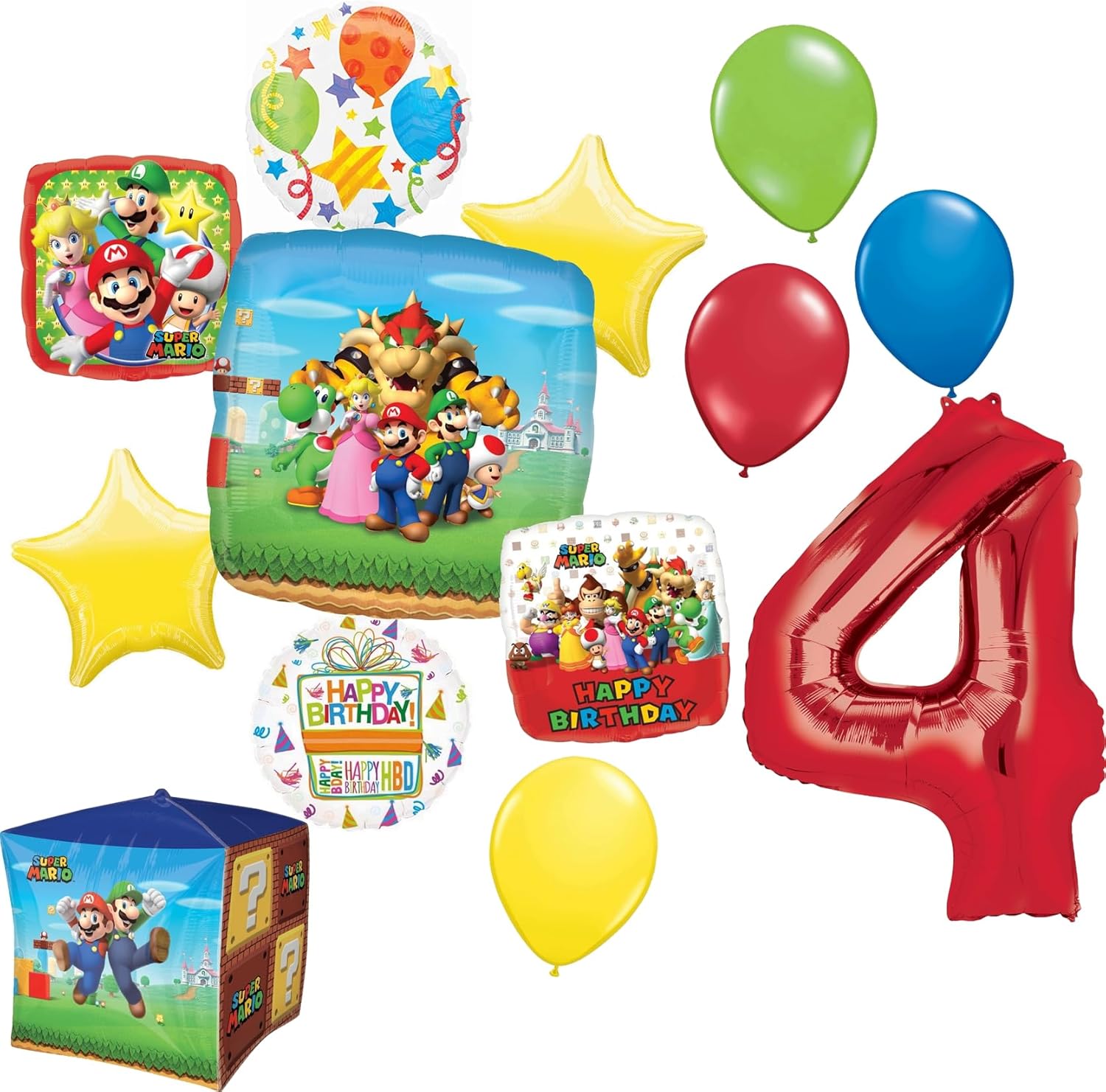 Anagram Mario Bros Party Supplies 4th Birthday Balloon Decorations