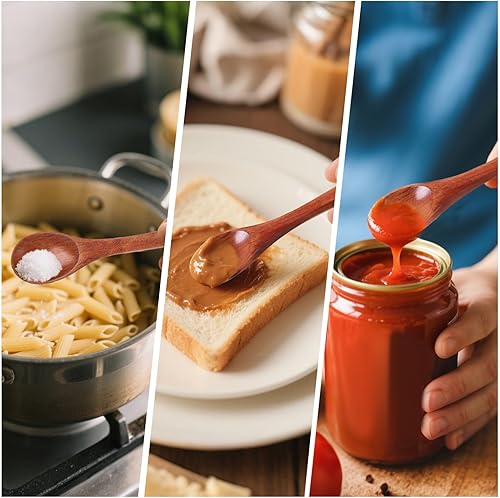 Miniatura 4 de HANSGO 12 cucharas pequeñas de madera, mini cucharas de sal de madera de 5 pulgadas, cuchara de degustación, cuchara de sopa de madera, cuchara de