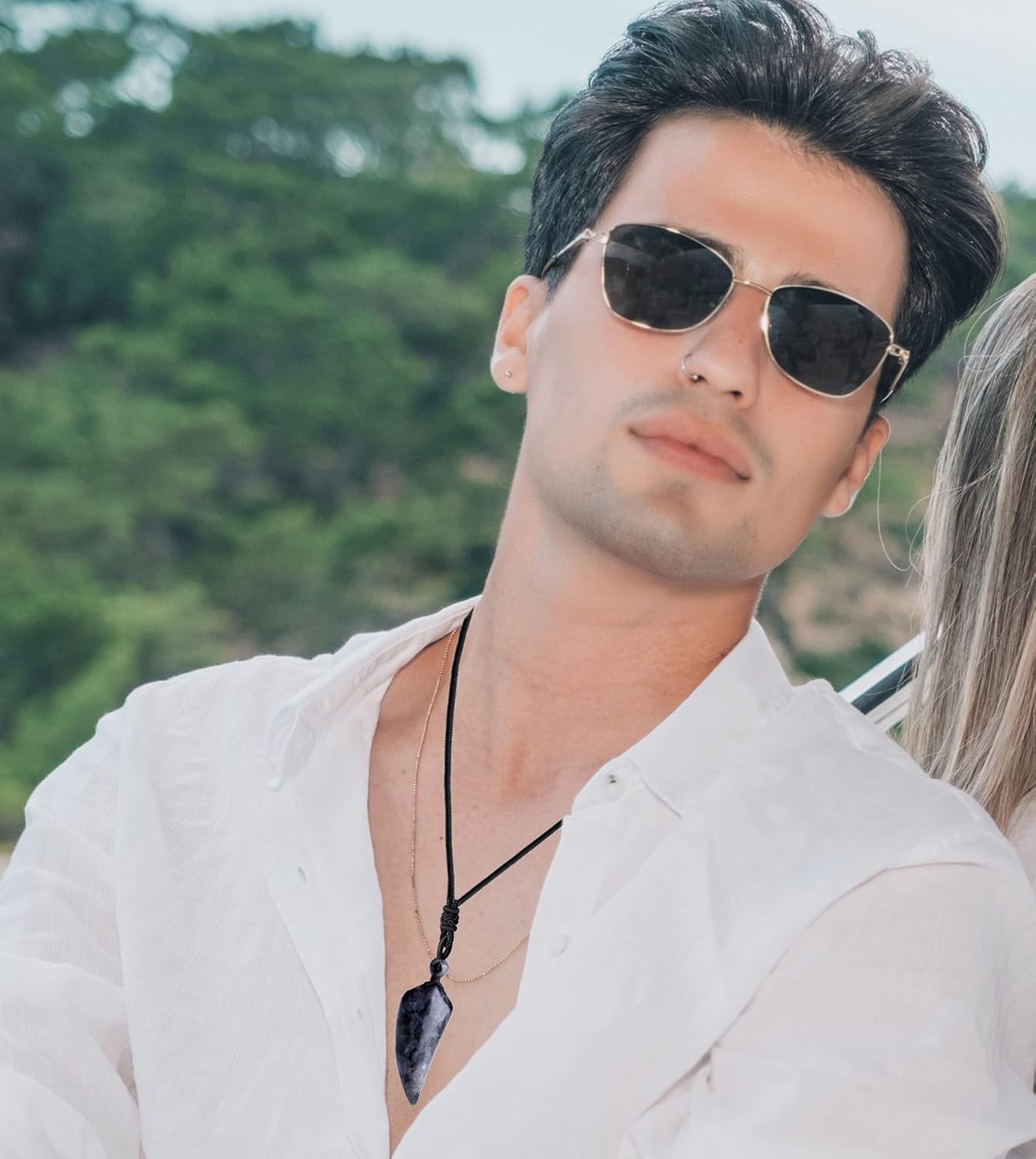 Miniatura 4 de MAIBAOTA Collar con colgante para hombres y mujeres collar de piedra de cristal curativo cuerda ajustable collar de piedras preciosas naturales